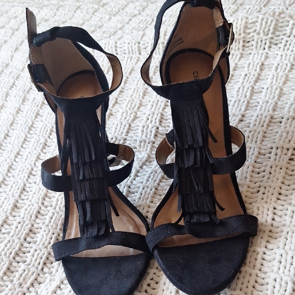 Christian Siriano Black Fringe Heels Size 7.5 NWOT